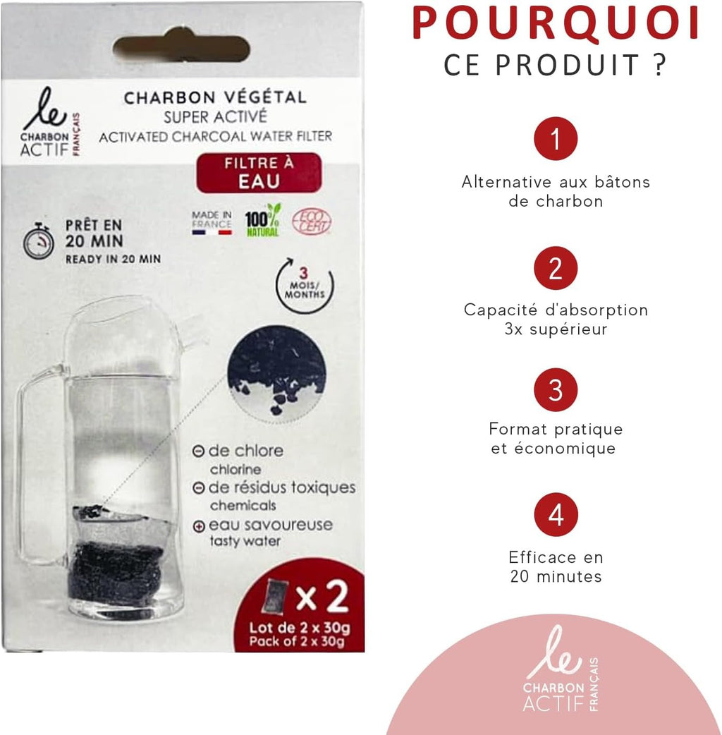 Lot de 2 filtres à eau au charbon végétal super activé